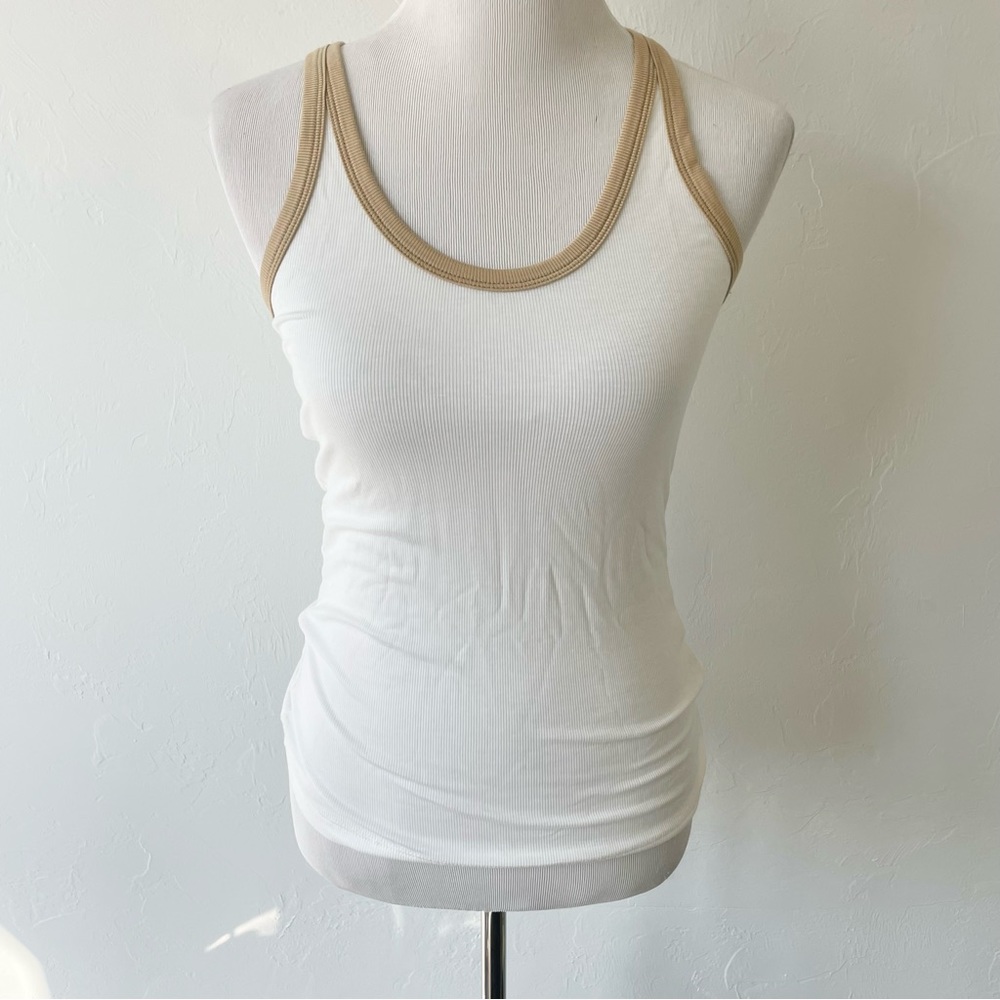 NWT Adriano Goldschmied Pima Cotton White and Tan Tank Small